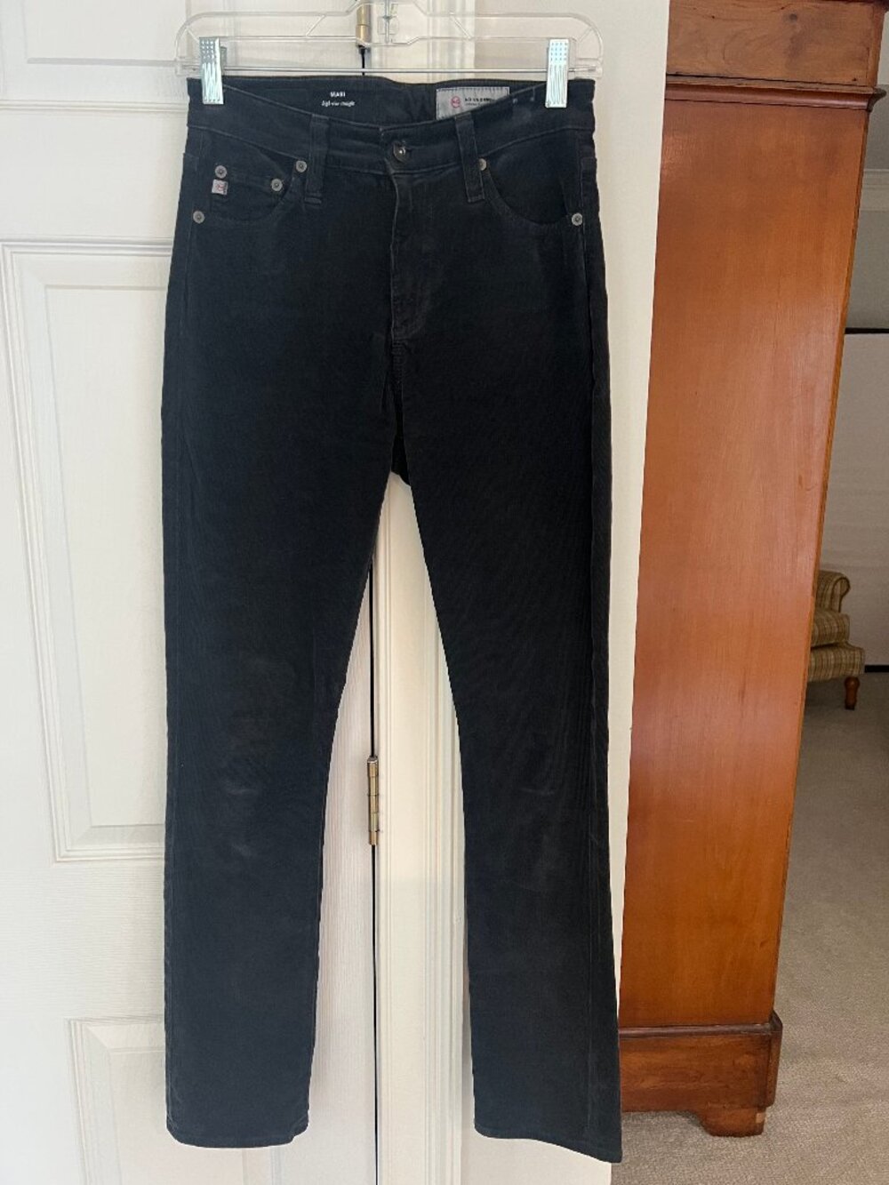 AG Jeans Mari High-Rise Straight Black Pencil Corduroy Pants